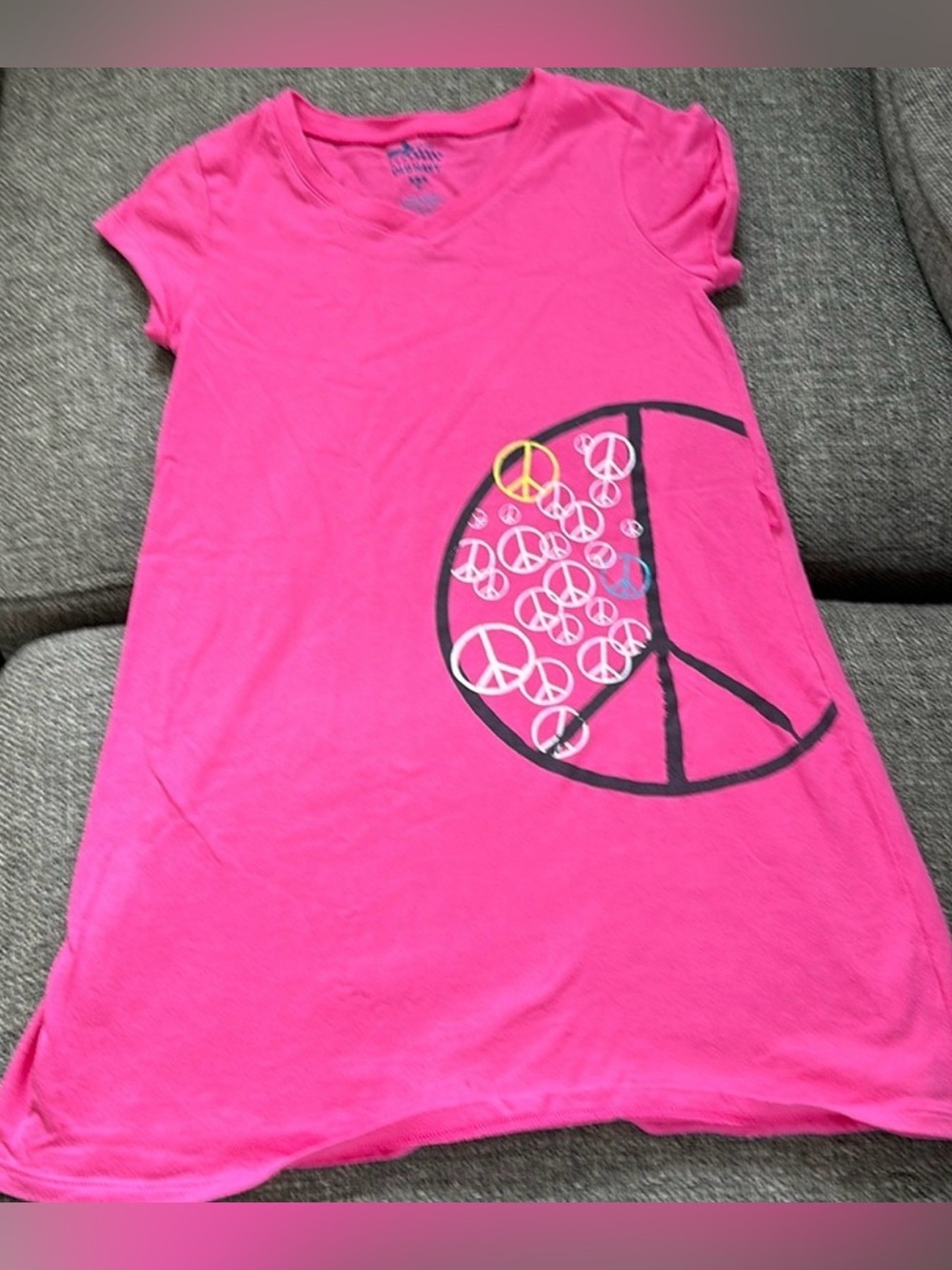 Old Navy Girls Pink Peace Sign Short Sleeve V-Neck Basic T-Shirt Dress Size M 8